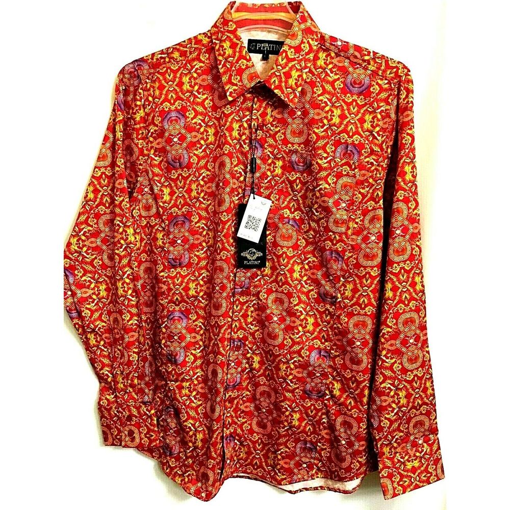 Men PLATINI Button Down Shirt Chinese Print - NWT